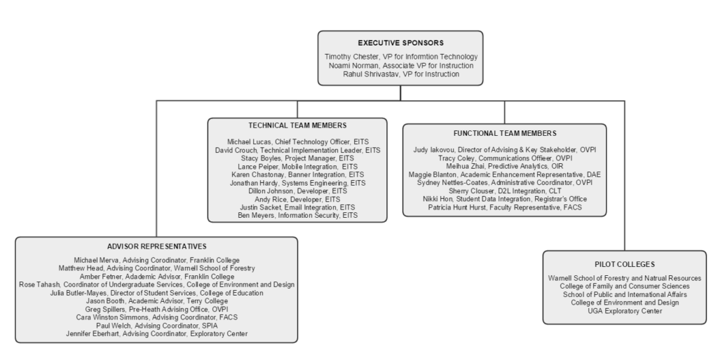 Org chart of project sponsors and team members